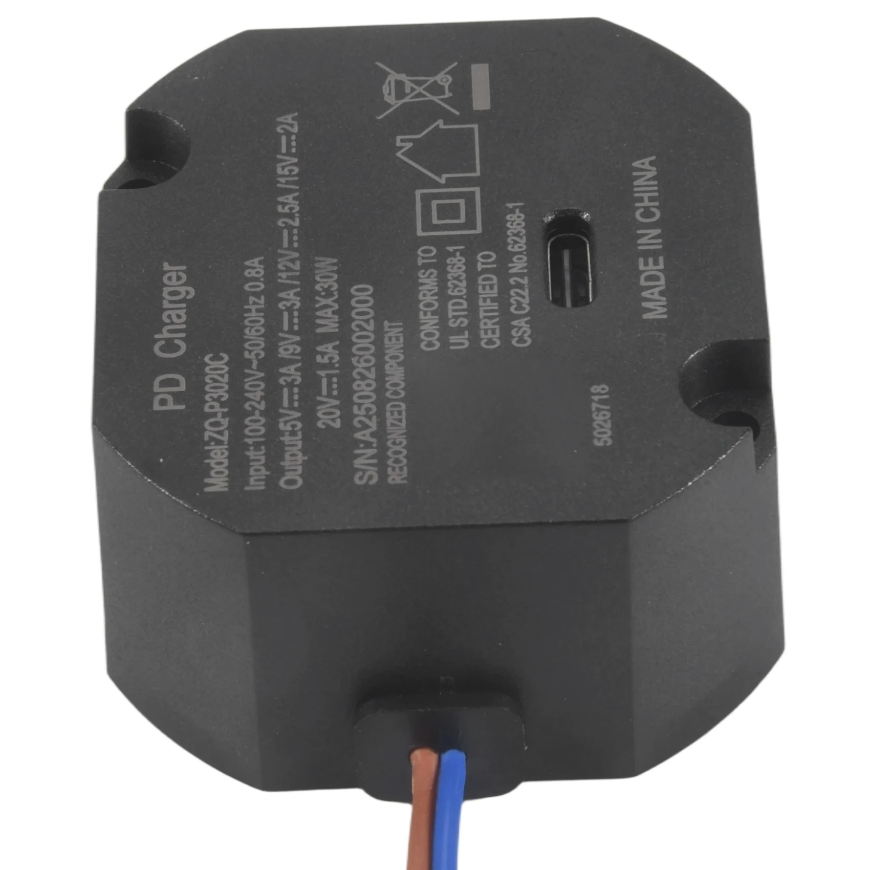 Smart-AC To USB C Adapter Flush Wall-Mounted Power Supply For USB-C Tablets 5-20V With Output 30W For Ipad