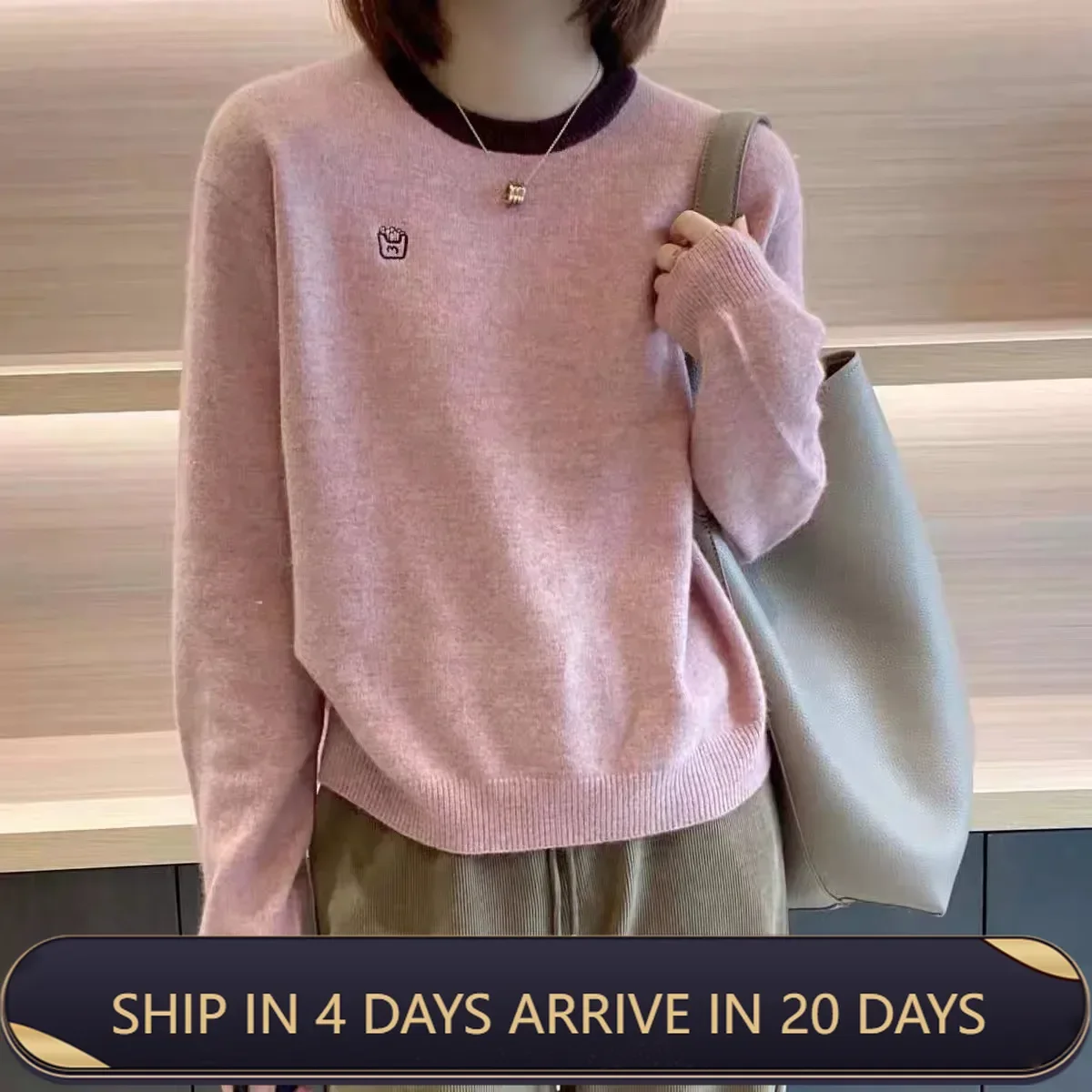 New Spring Collection: Women's Color Block Knitted Sweater, Round Neck Casual Korean Style