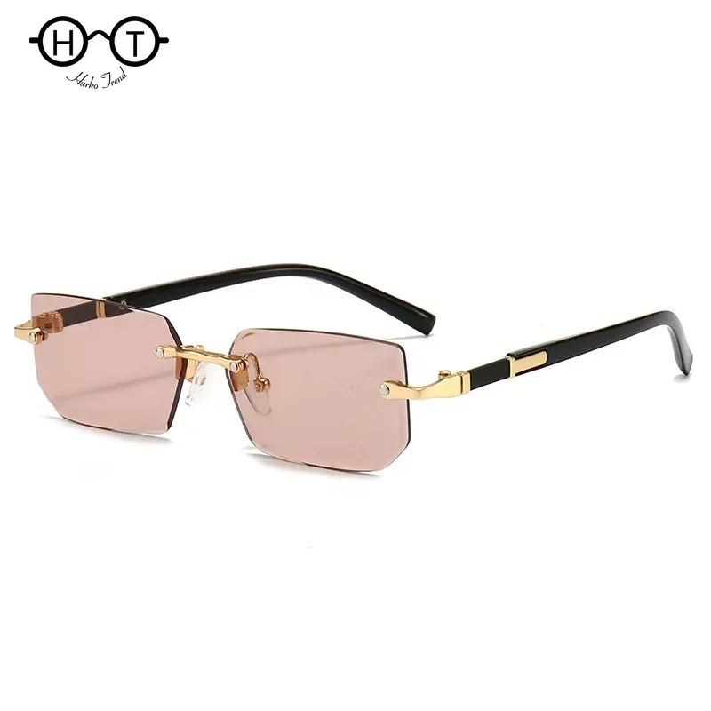 Rimless Sunglasses Rectangle Fashion Popular Women Men Shades Small Square Sun Glasses for Female Male Summer Traveling Oculos