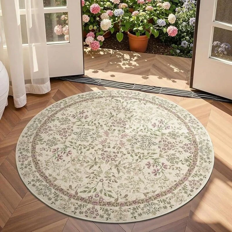Black Beige Boho Mandala Lotus Outdoor Round Rug Non Slip Weather Resistant Patio Balcony Floor Mat