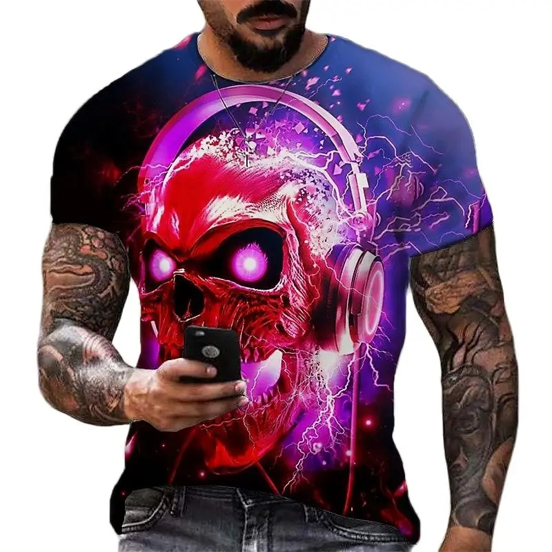 Camiseta con estampado 3D de calavera para hombre, camisa de manga corta de gran tamaño, estilo Punk, ropa de muerte, 2022