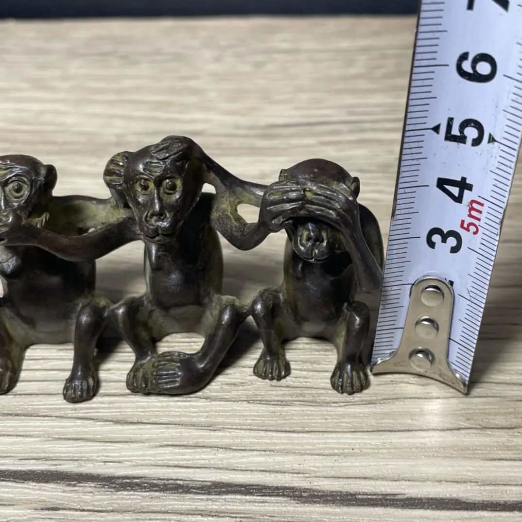 Antique Brass Three Monkeys Ornament Pure Copper Handheld Monkey See No Evil Hear No Evil Speak No Evil