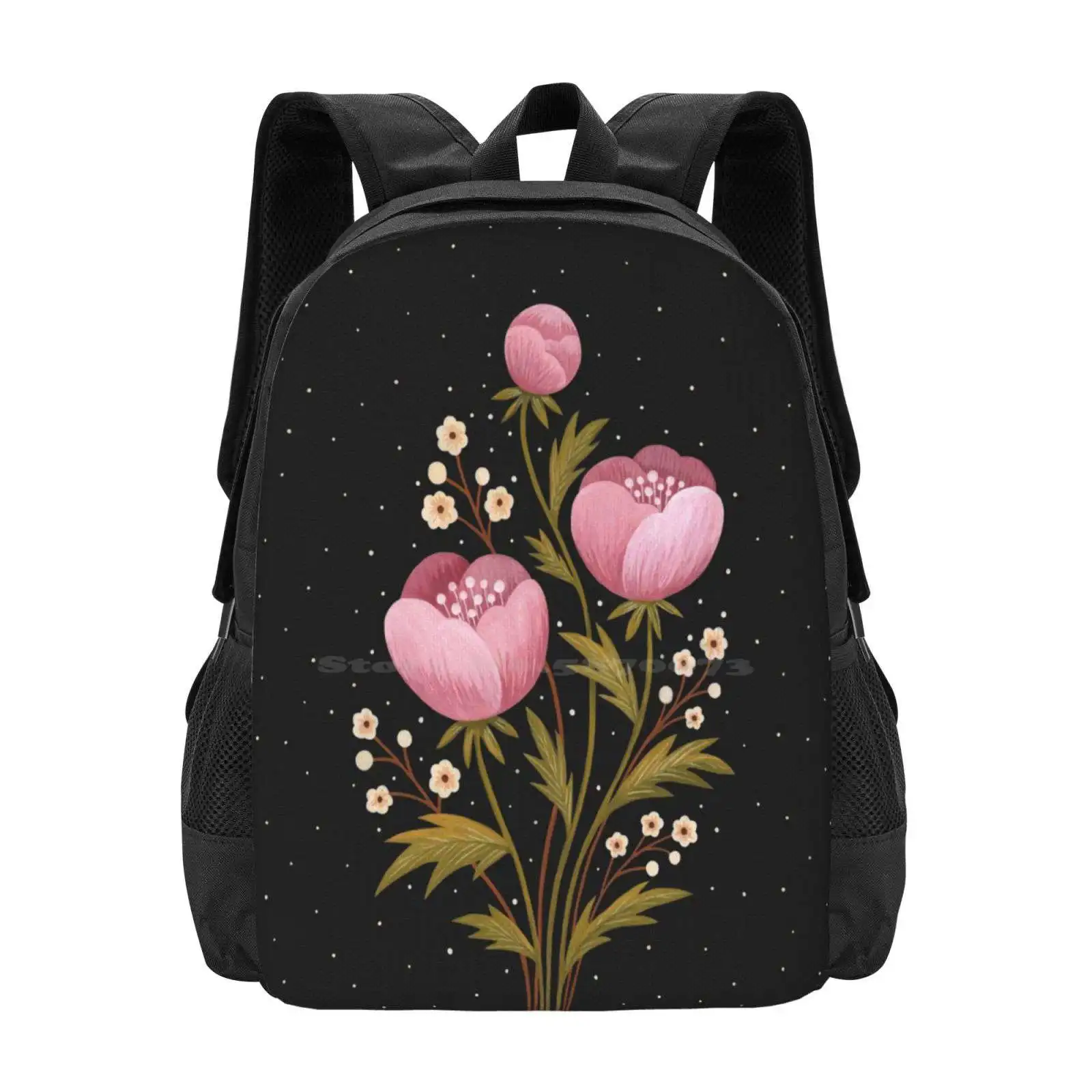 Mochila De Viaje con diseño de flores en la oscuridad, bolso escolar para portátil, flores Gouache, ramo de flores florecientes florales