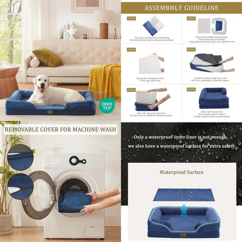 

XL Orthopedic Dog Sofa Bed, Waterproof & Removable Cover, Nonslip Base, Navy Blue for Extra Large Dogs