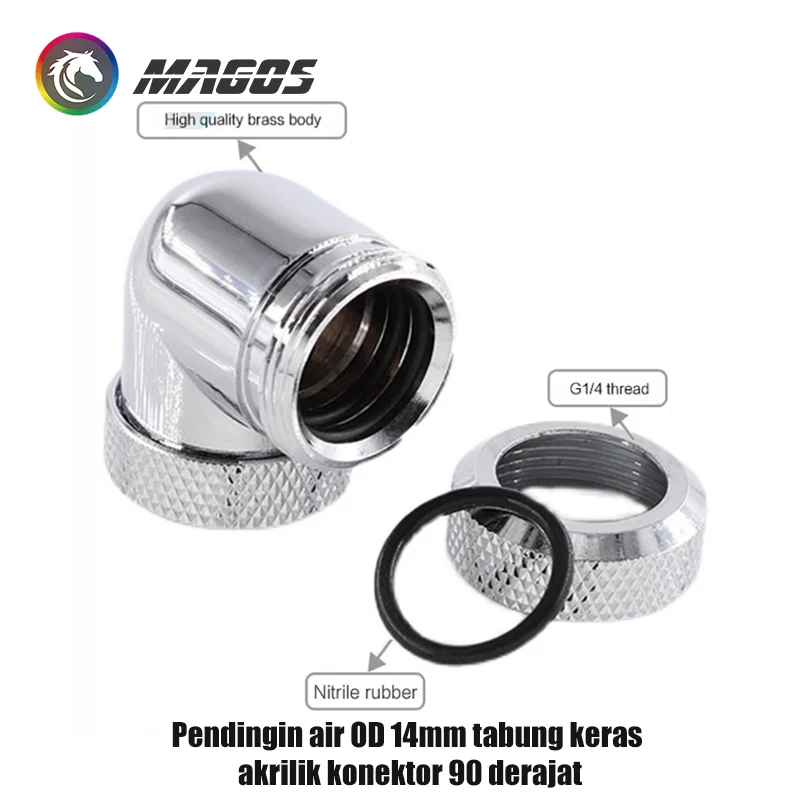 Computer Dual Way 90° Hard Tube Fitting Right Angled Elbow for OD14mm PMMA PETG Metal Pipe Hand Compression Connecting