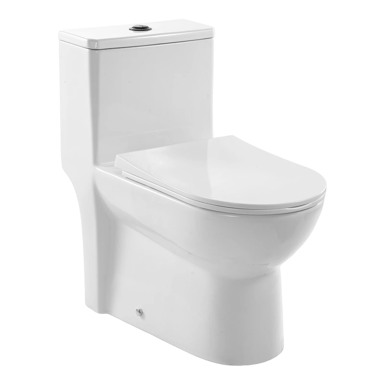 SucceBuy One-Piece Toilet Elongated Vortex Dual-Flush Toilets for Bathroom with Comfortable Chair Seat Easy-Clean Skirted Design