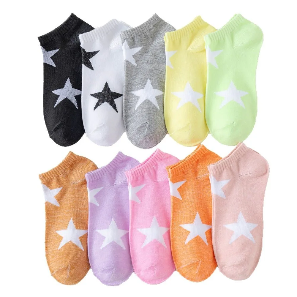 

10Pairs Sweet Summer Y2K Star Short Socks Breathable Elastic Invisible Socks Cotton Hosiery Ankle Tube Socks Summer