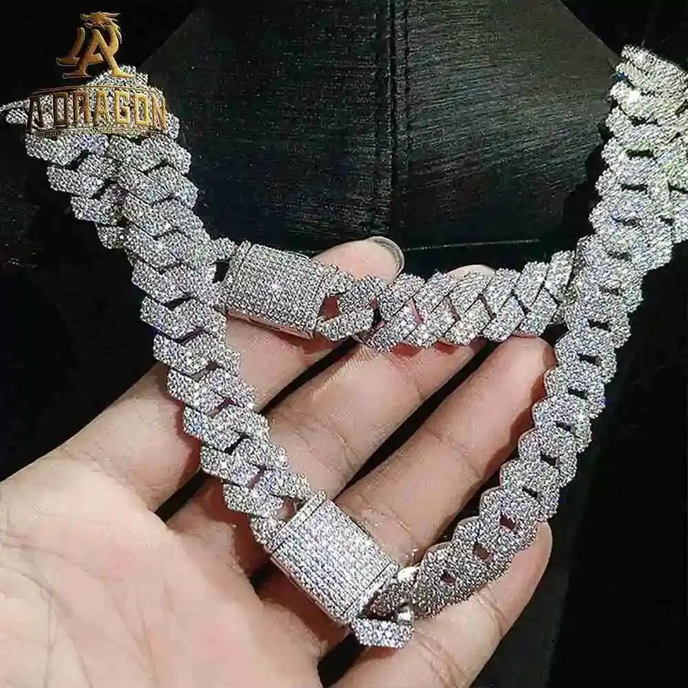 

Hip Hop Style Vvs Moissanite Cuban Necklace Iced Out Round Brilliant Cut Diamond 925 Silver Hip Hop Bracelet Fine Jewelry