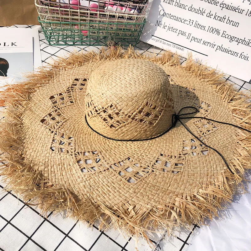 New Summer Straw Hat Hollow Woman Beach Sun Hat Female Big Eaves Casual Solid Color Hair Edge Rafi Straw Hat