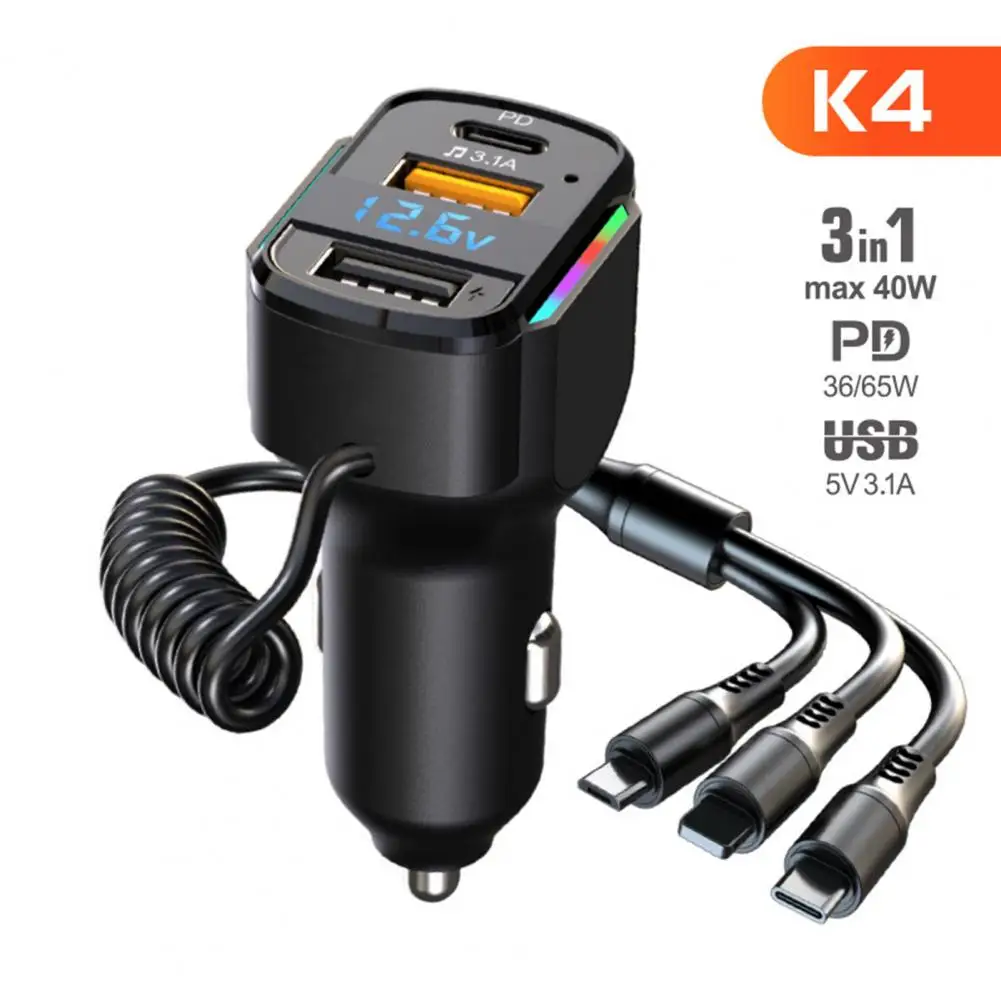 

Car Charger Socket Premium Digital Display 3 in 1 Fast Car Power Adapter Charger for Automobile