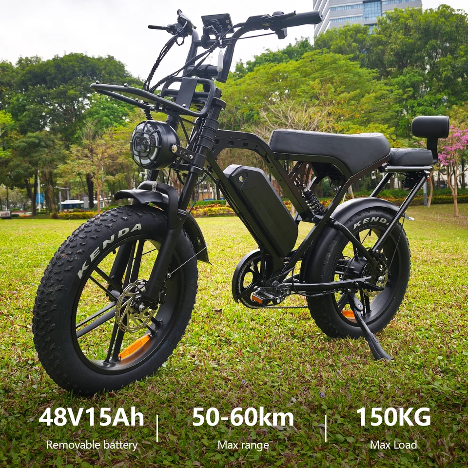 X80Pro Adult Electric Bike, Urban City E-Bike | 48V/15Ah Battery, 1000W Motor, 50-60KM Range | 20-inch Fat Tires, 7-Speed ​​Gear, Front and Rear Suspension, Hydraulic Disc Brakes | Suitable for Mountain, Snow, and Beach Rides | All-Terrain Off-Road E-Bike image 5