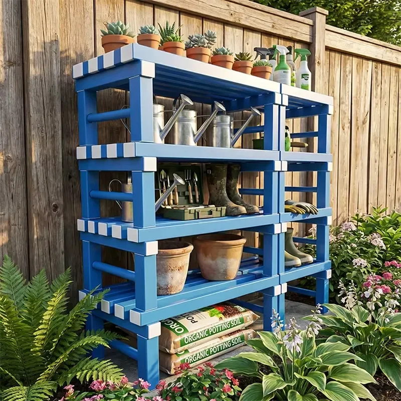 Outdoor Heavy Rust-Resistant Waterproof Plant Plastic Display Rack PVC Storage Organizer for Balcony Garden