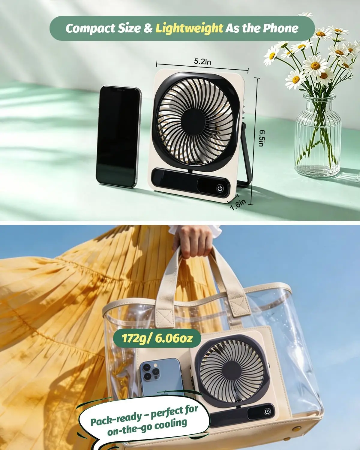 Portable Travel Fan, Quiet Operation Battery Powered Fan with Digital Display Screen, Suitable for Basic Sleep, Camping, Office - view 3