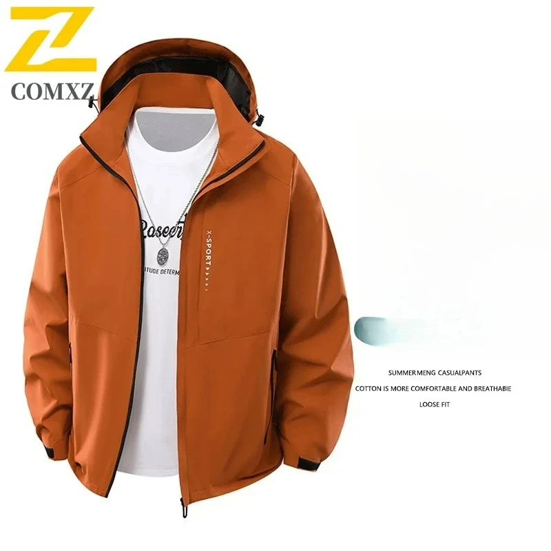 COMXZ Mens Jacket Classic New Hooded Adventure Breathable Windproof Windbreaker Hiking Camping Lightweight Spring Autumn Coat