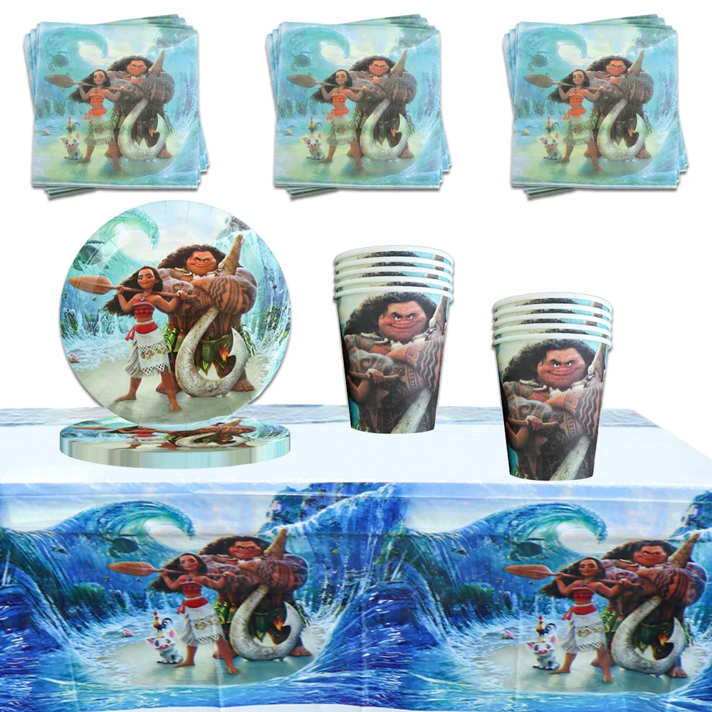 

Disney Moana Birthday Party Kids Girl Favors 61pcs/lot Paper Cups Plates Napkins Tablecloth Supplies
