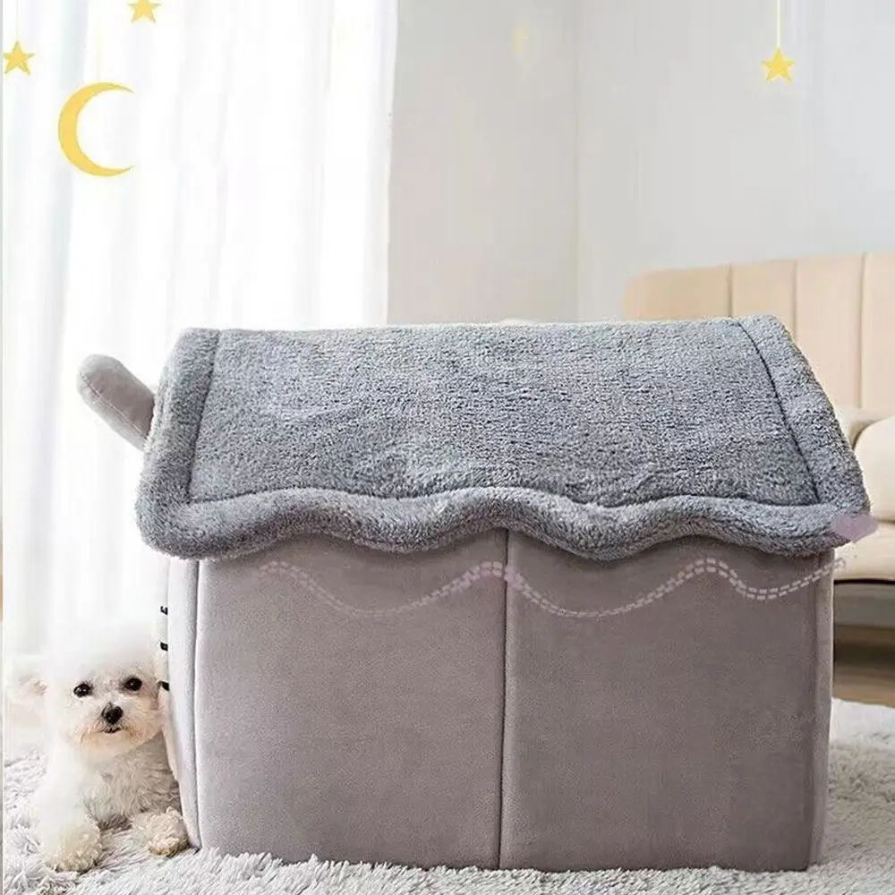 Pet Cat Bed Cat Dog House Puppy Bed Kitten Nest Winter Warm Closed Plus Velvet Soft Grey Pet Warm House