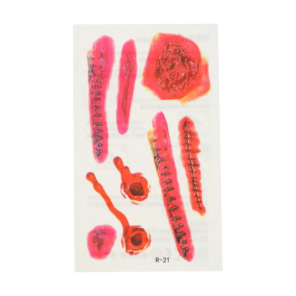 Stickers Terror Wound Blood Injury Sticker Makeup Props Horror Scars Halloween Water Transfer Slider Temporary Tattoos Stickers