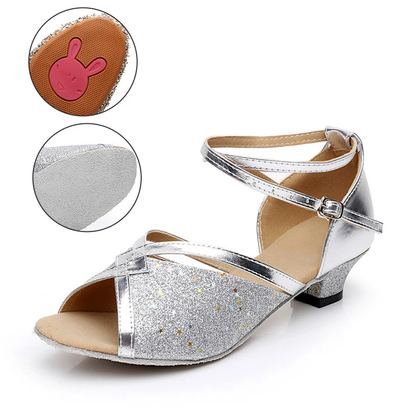 

Professional children's Latin dance shoes, girls' soft-soled practice shoes, children's shiny performance dance shoes