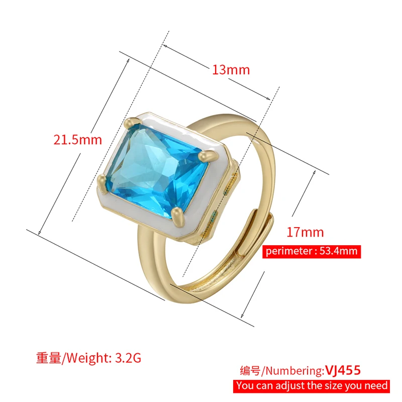 ZHUKOU enamel rectangle zircon women rings Unique yellow zircon opening Couple rings cosplay anime man rings wholesale VJ455