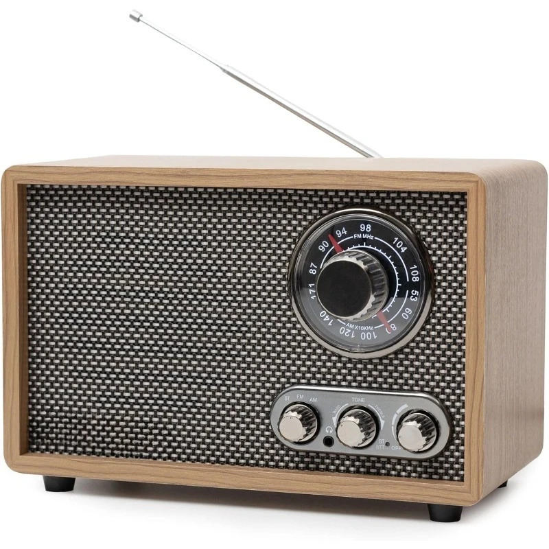 

FM-радио для дома, вход/выход через Bluetooth, деревянные радиоприемники в стиле ретро с AUX-входами, разъем для наушников, винтажное настольное радио с высоким основанием