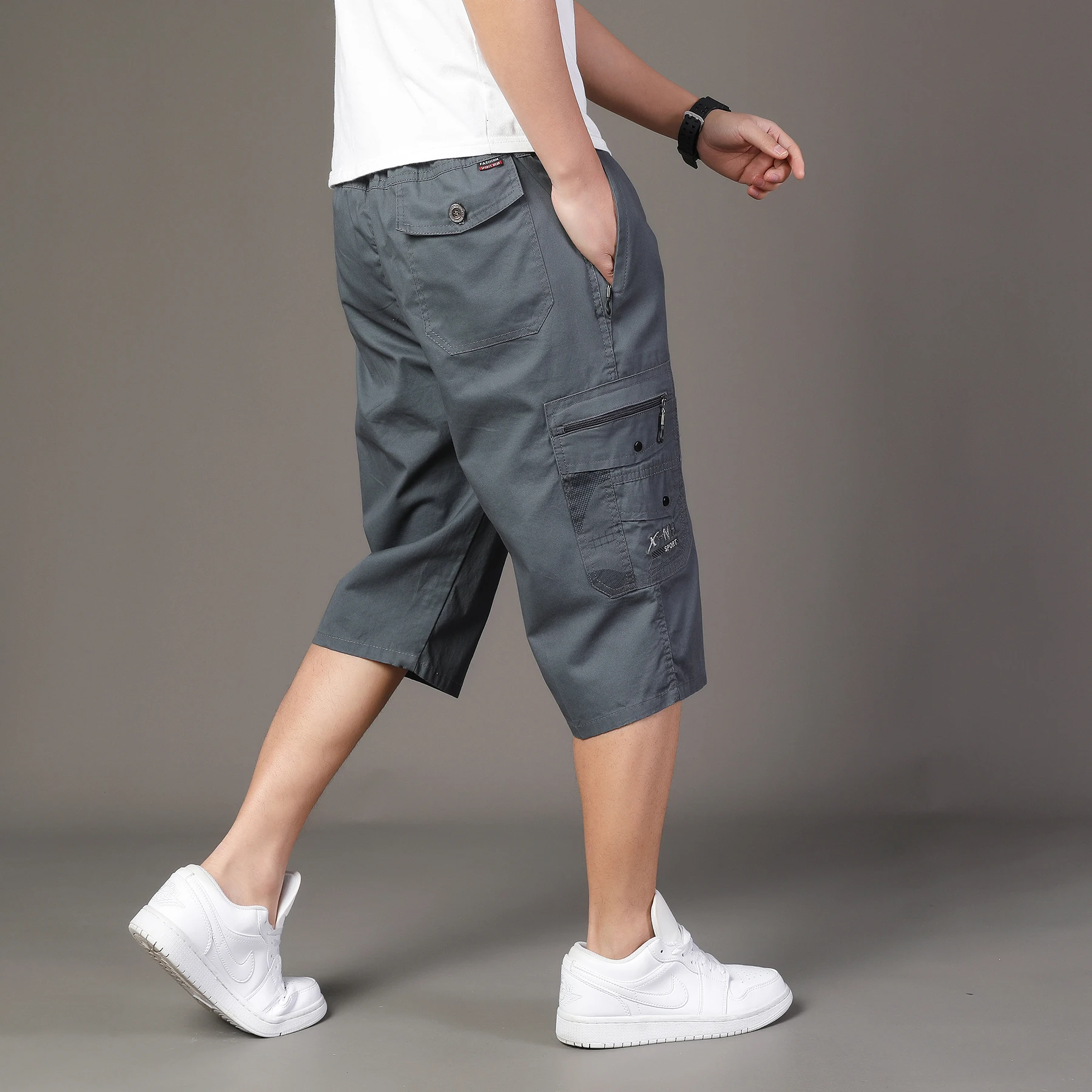 

Zipper Pocket Workwear Shorts Mens Knee Cargo Pants 2026 Summer Cotton Shorts Men Climbing Jogger Elastic Waist Sports Work Wear