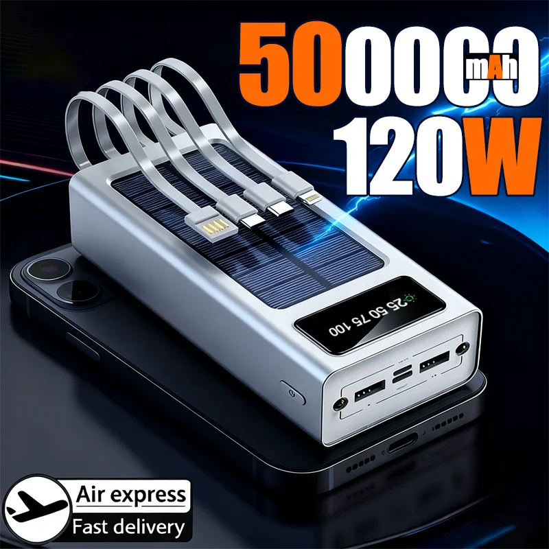 200000 мАч аккумулятор на солнечной батарее UltraCapacity для мобильных устройств с быстрой зарядкой и двумя USB-кабелями, 4 кабелями для iPhone Samsung