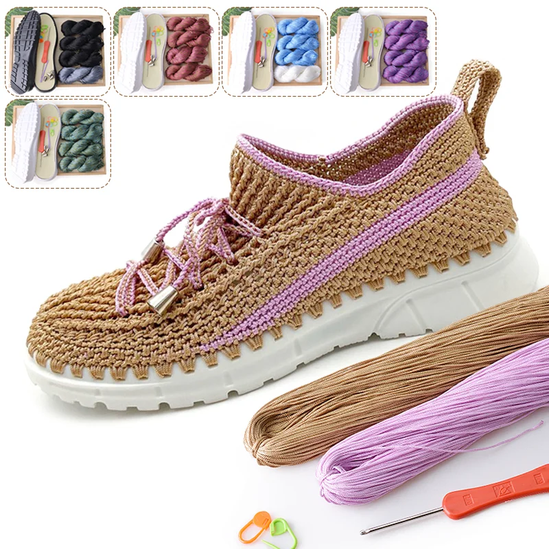 Hand-woven Hook Soles Anti-kick Soft Rubber Soles+Hollow Line Hand-knitted Slippers Sandals DIY Shoes Crocheted Material