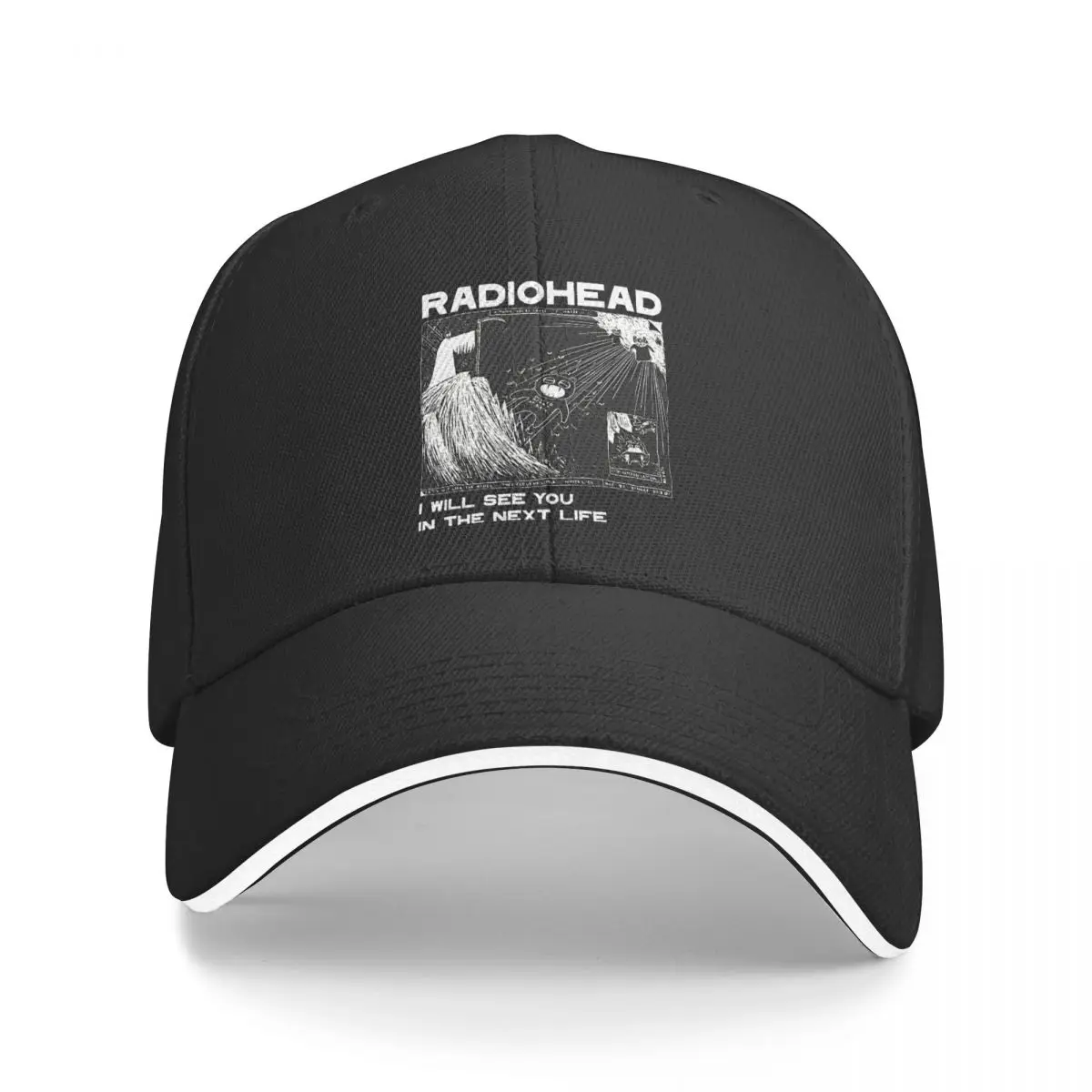 Work From Home Radiohead Baseball Caps Retro Hip Hop Street Rock Band Sandwich Hat for Men Women Adjustable Dad Hat Workouts