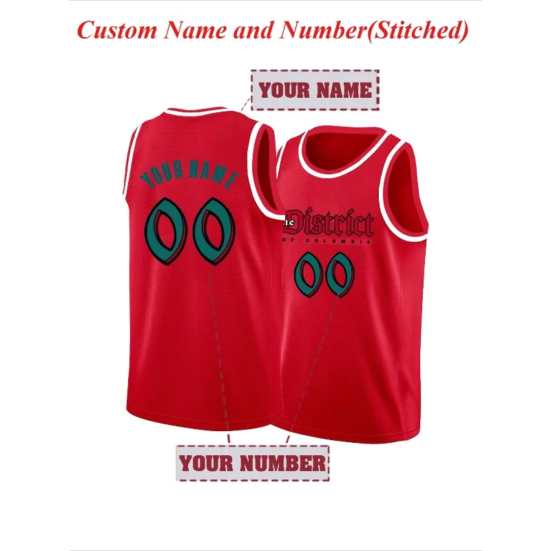 Custom Name & Number Men's Embroidery Basketball Jersey District of Columbia Breathable Sleeveless Sports Top for Casual Wear