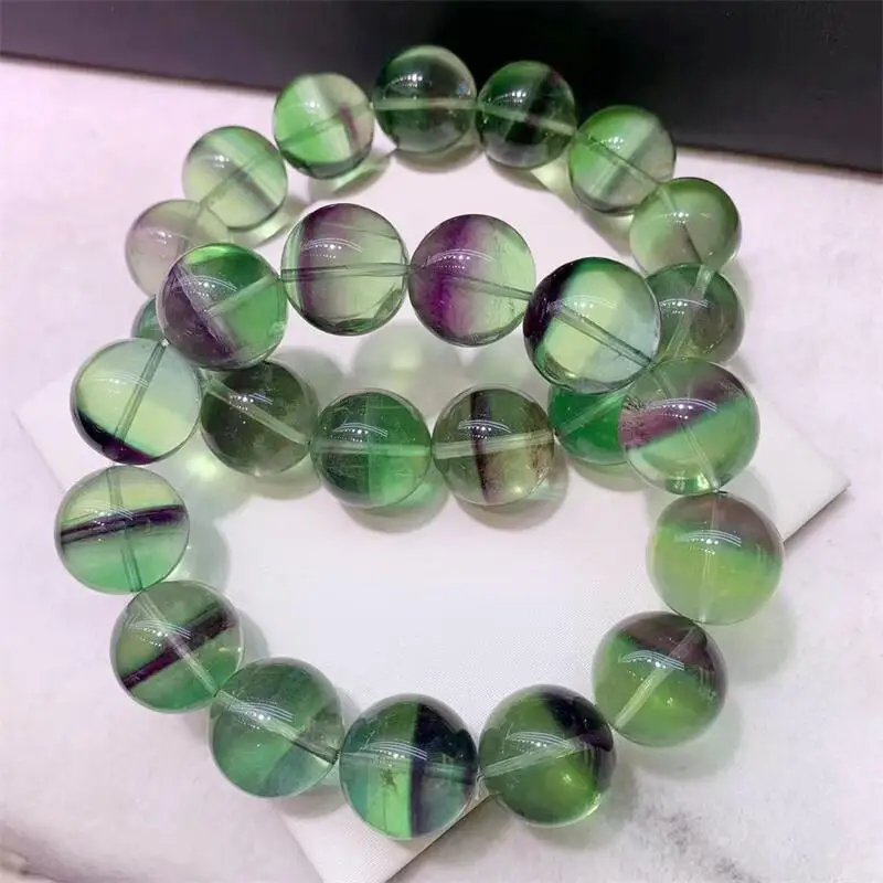 18MM Natural Green Fluorite Bracelet Woman Lady Man Healing Wealth Gift Crystal Beads Quartz Gemstone Jewelry 1PCS