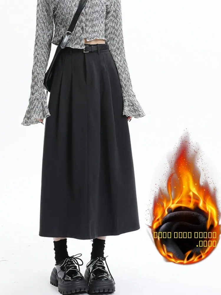 

Шерстяная юбка миди А-силуэта на флисовой подкладке с высокой талией, утепленная, осенне-зимняя, новая, женская, для офиса, в корейском стиле