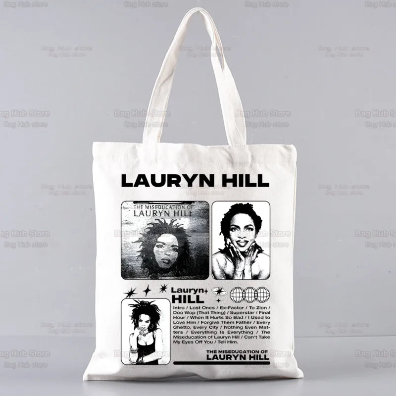 Fugees กระเป๋าถุงช้อปปิ้งผ้าใบ lauryn Hill, กระเป๋าถือขนาดใหญ่กระเป๋าสะพายไหล่ผ้าใบเป็นมิตรกับสิ่งแวดล้อมสำหรับนักช้อปหรือนำกลับมาใช้ใหม่ได้