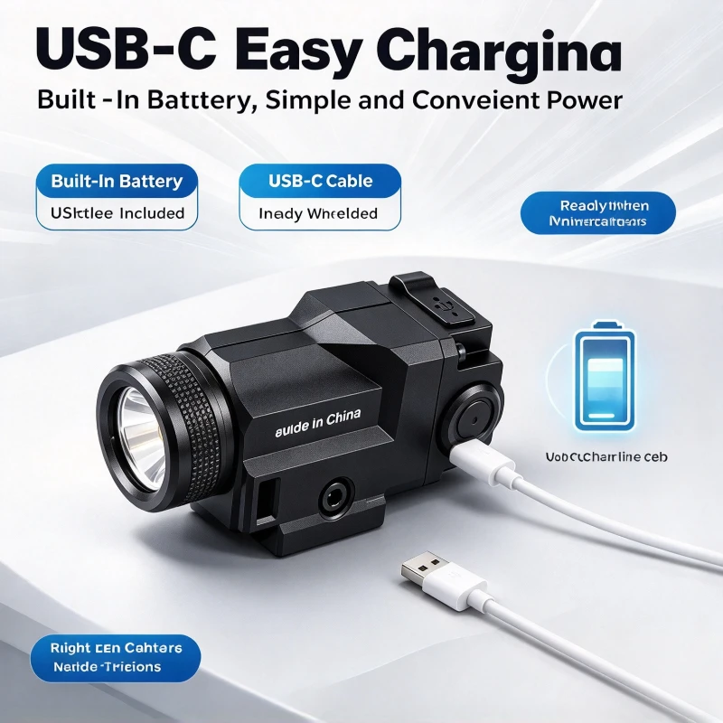 Nylon Rail Mount LED Light, Built-in Rechargeable Battery, USB Charging, Fits 20mm Rail, Outdoor Night Toy Accessory