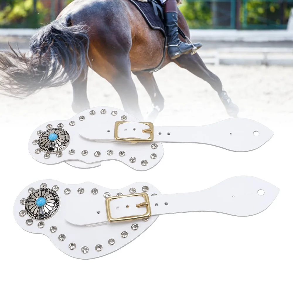 1 Pair （2pcs） Faux Nappa Leather Spur Strap Set Rhinestone Decorations Adjustable Length Spur Holder White or Black