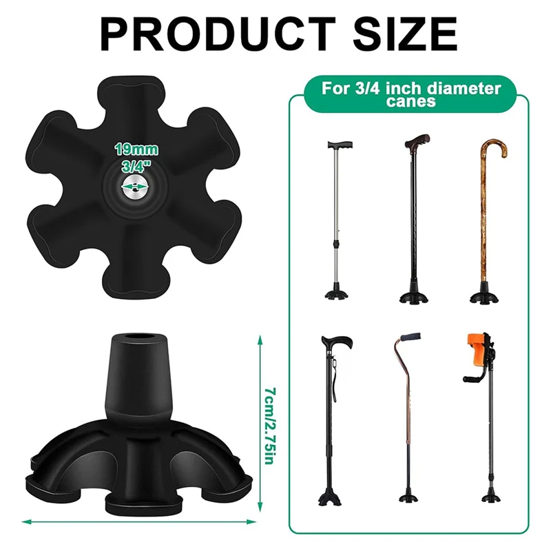 -PQWN Cane Tips 6 Support Rubber Walking Cane Tips 3/4 Inch , Universal Self-Standing Rubber Cane Tip Cane Stand Replacement