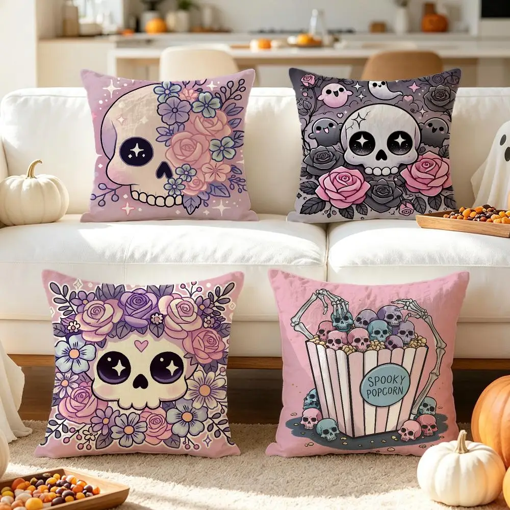 pattern Dark Romance Skull Cushion Cover Pillow Short Plush Pillow Comfortable and Fresh Style for Living Room Bedroom Gift