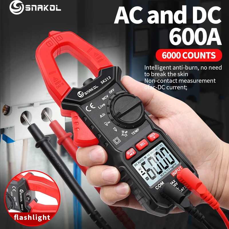 SK213 cyfrowy miernik cęgowy 600A AC DC prąd Auto zakres szczypce amperomierz napięcie woltomierz NCV Ohm profesjonalny tester elektryczny