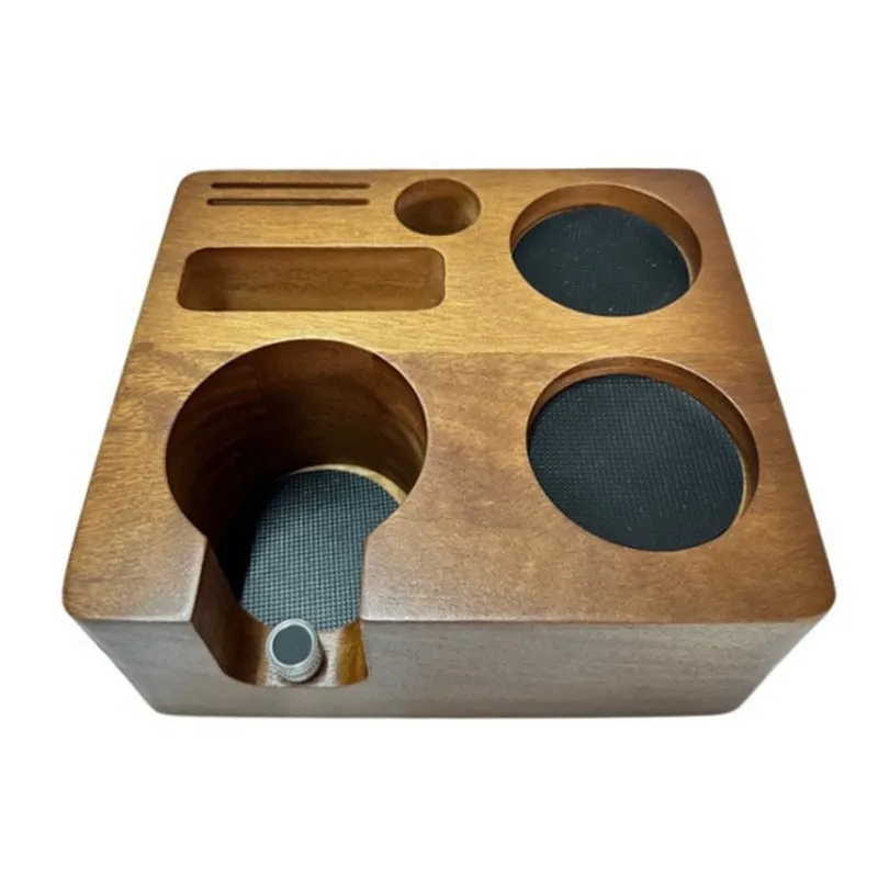 6 Hole Espresso Tamper Holder,Puck Screen,Dosing Ring,Wooden Coffee Tamper Station Base Espresso Tamper Mat Stand fit 51/54/58mm