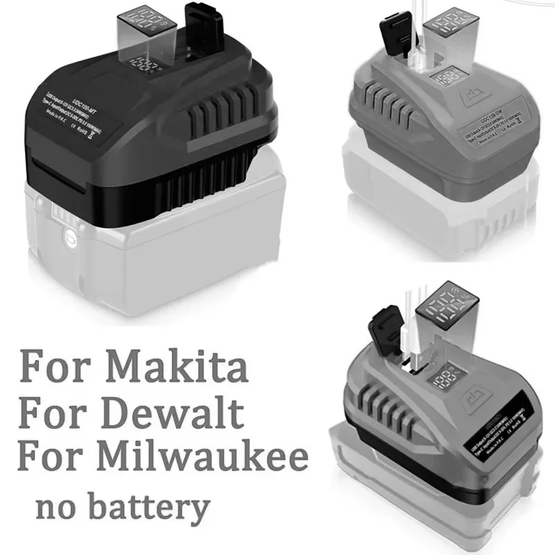 

Adapter Charger For Makita/Dewalt/Milwaukee/Bosch/Einhell 18V Li-ion Battery With USB Type-C Input Output Port LED Display