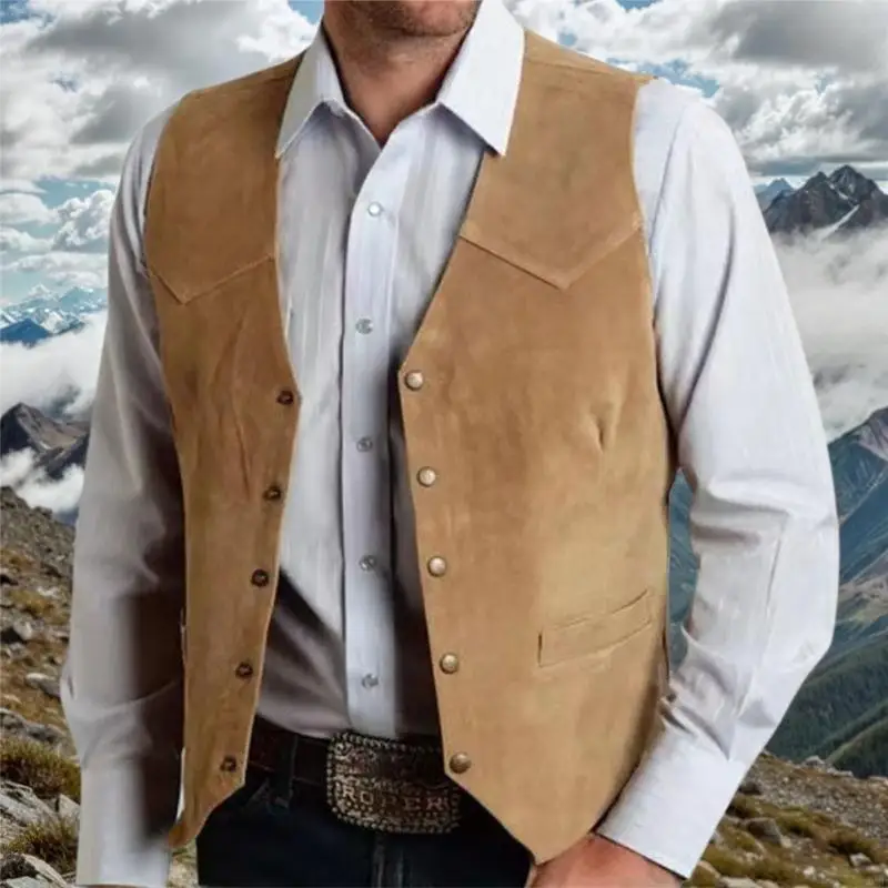 

Y3NE Men's Western Cowboy Suit Vest Fit Faux Suedes Dress Vests Waistcoat Sleeveless Jackets for Weddings Party Daily