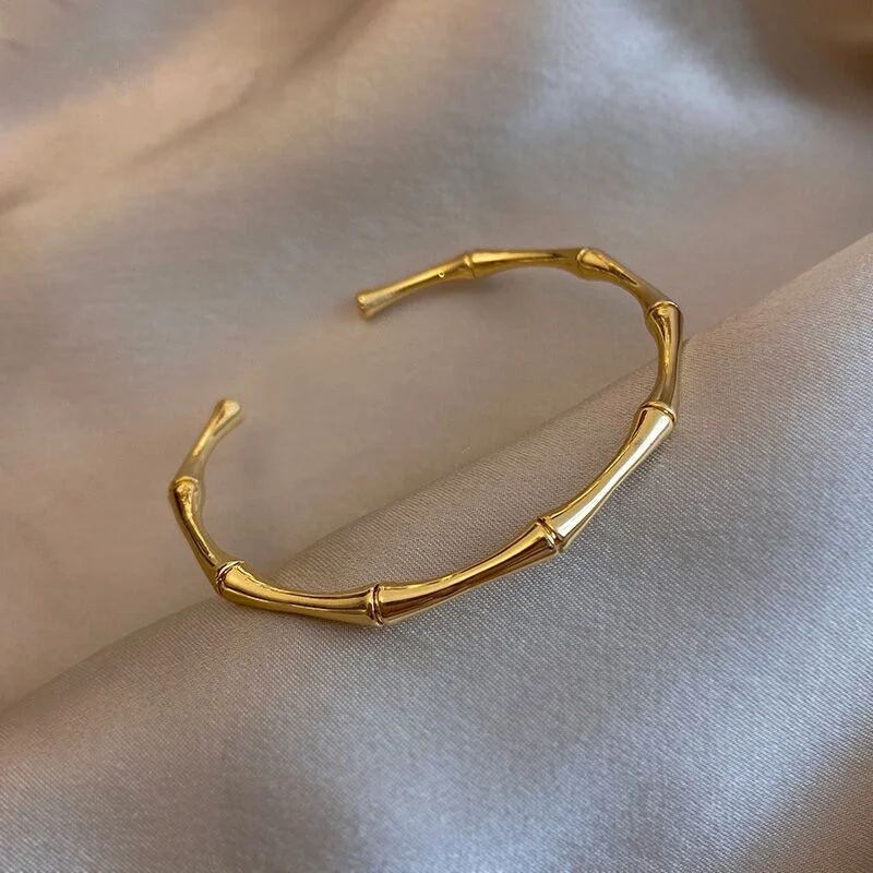 Simple Stainless Steel Gold Color Bamboo Joint BanglesTrend Bracelet For Women Men Romantic Party Gift Fashion Jewelry