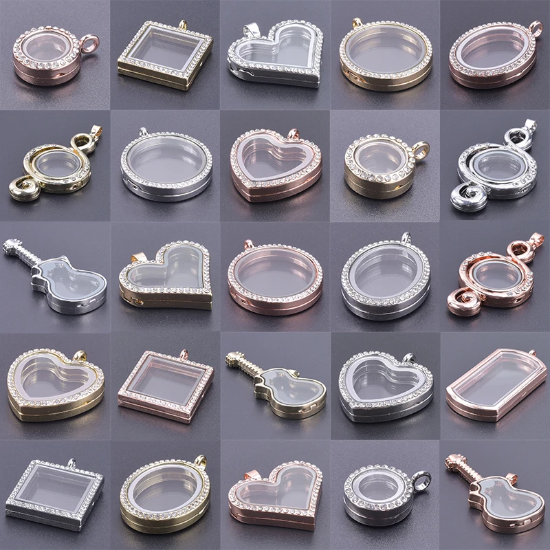 1Pc Mix Styles Round Heart Glass Photo Floating Locket Pendant For Geometric Memory Ashes Hair Medaillon Colgantes Jewelry Bulk