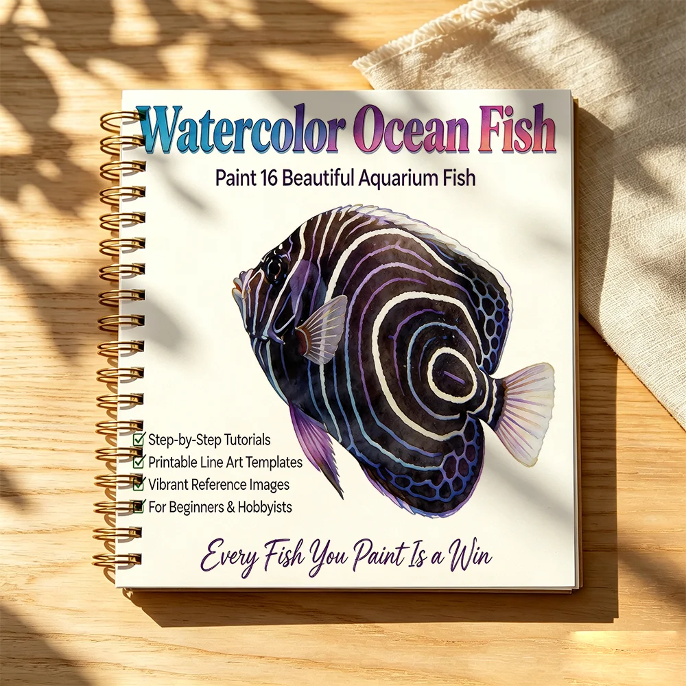 

Watercolor Painting & Coloring Book, 16 Beautiful Ocean Aquarium Fish, Easy Step-by-Step Guide for Adult & Teen Beginners