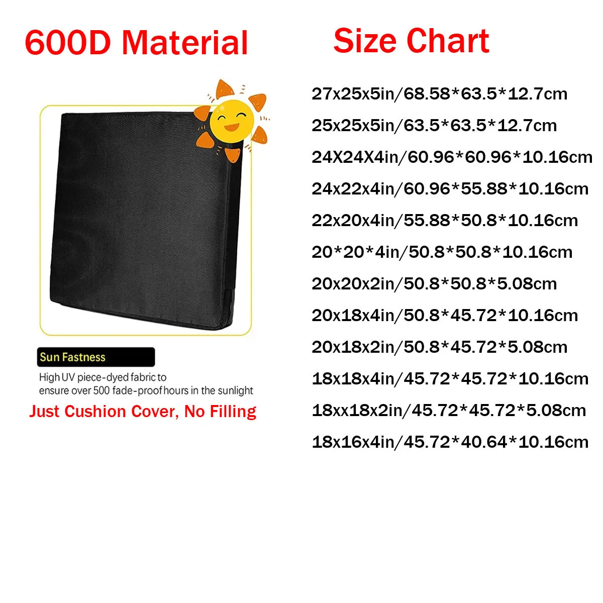 1 PC Sofa Cushion Cover Garden Outdoor Cushion Replacement Cover Waterproof Chair Seat Cushion Sofa Cover with Zipper 600D