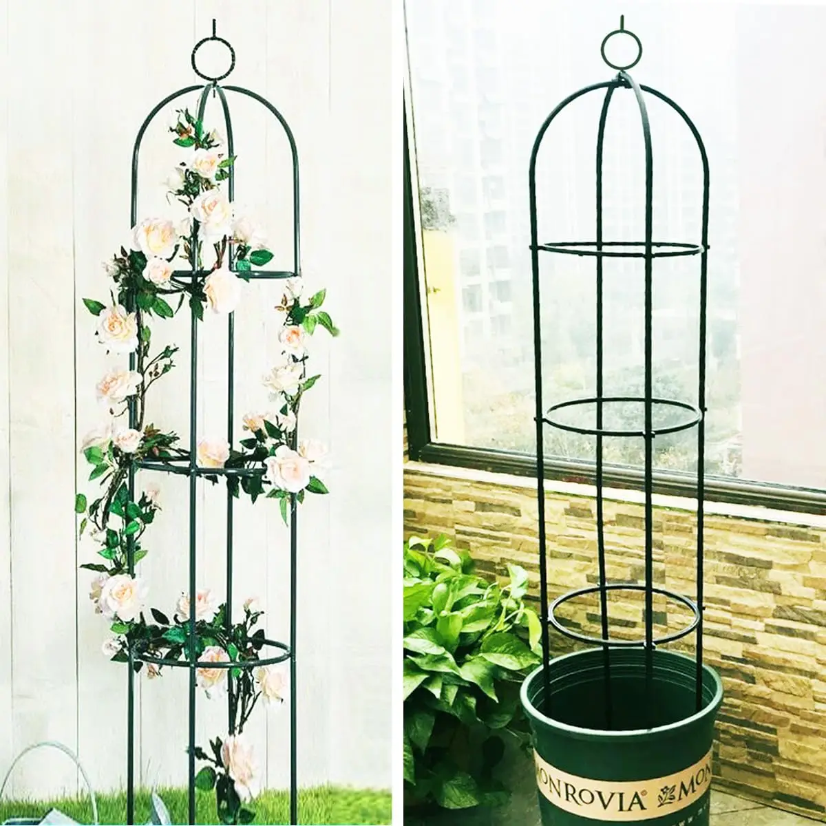 

Tower Obelisk Garden Trellis 100% Metal 6.3 Feet 1.9meter Tall Plant Support for Climbing Vines and Flowers Stands Green Lightwe