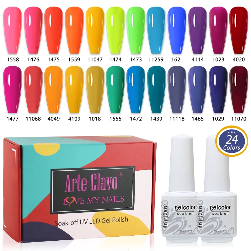 Arte Clavo 24 Pçs/set 8ml Macaron Gel Unha Polonês Com Caixa Semi Permanente UV Gel Soak Off Nail Art Kit Verniz Para Manicure