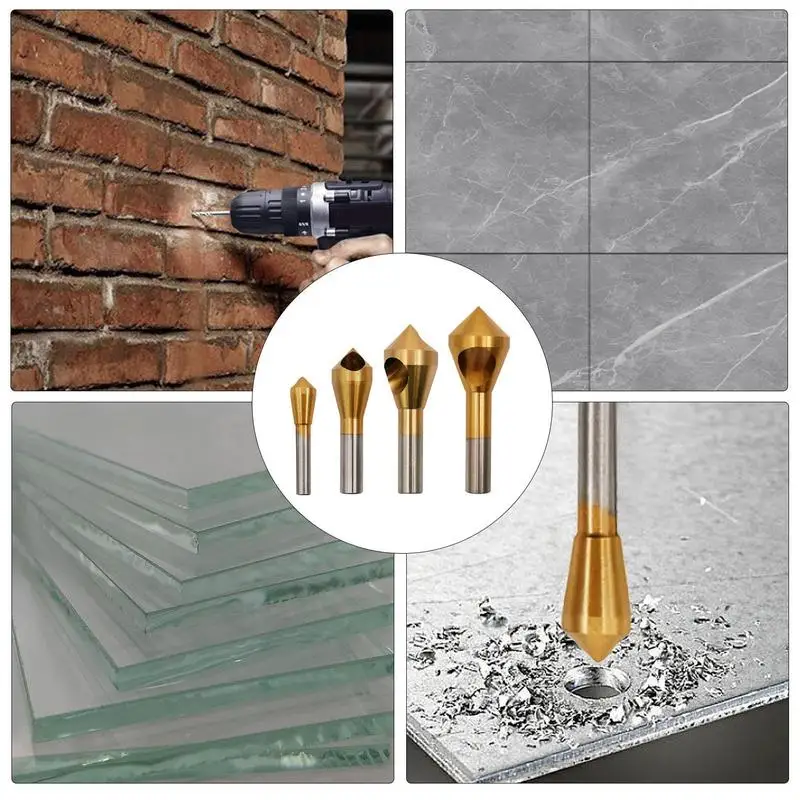 

Сверла для снятия фаски, 4X сверла для снятия фаски по дереву, 90 градусов, высокоскоростная сталь, инструмент для снятия заусенцев отверстий для металла, нержавеющей стали, меди