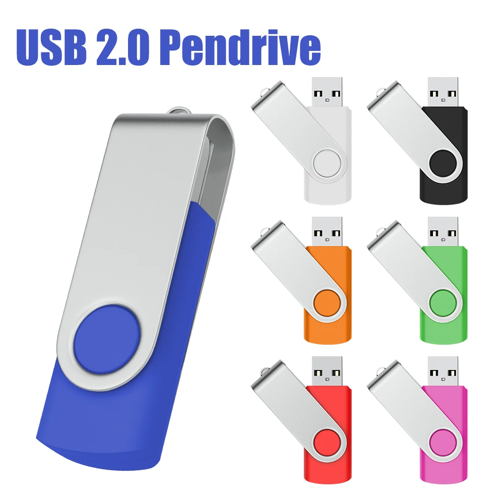 

Rotatable Colorful USB 2.0 Flash Drive 128GB Creative Gift Memory Stick 64GB Silver Clip Pen Drive 32GB U Disk 16GB 8GB Pendrive