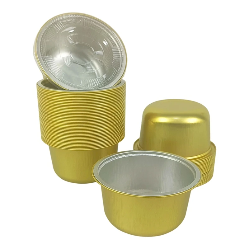 Gold Thicken Foil Bowl Round Cake Container Heat Resistant Deep Aluminum Foil Dish 455ml Baking Pan 20/50/100pcs Pack