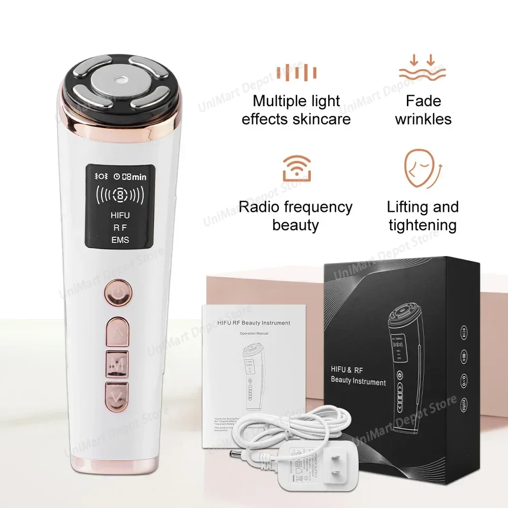 New Mini HiFu Beauty Device, EMS Microcurrent, Pulse, Vibration, Warm Import Instrument for Lifting and Smoothing Fine Lines